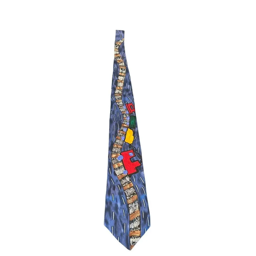 Save the Children Men's Tie Red w/ Trains Maureen Age 6 The Fast Choo Choo Train